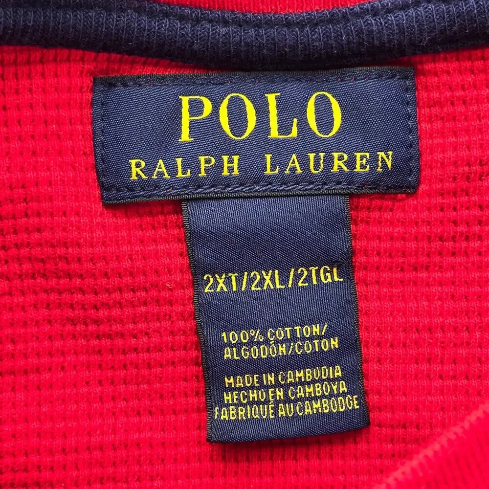 Polo Ralph Lauren Shirt Mens 2XT Tall Red Waffle Knit Long Sleeve Thermal Pony